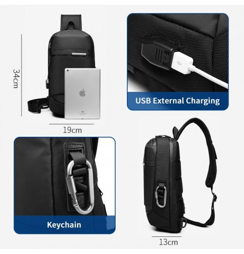 Crossbody Sling Bag With USB Charging Daypack